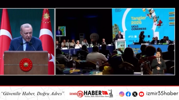CUMHURBAŞKANI ERDOĞAN  D&Uuml;NYA BELEDİYELER BİRLİĞİ BAŞKANI SE&Ccedil;İLEN BAŞKAN ALTAY&rsquo;I TEBRİK ETTİ