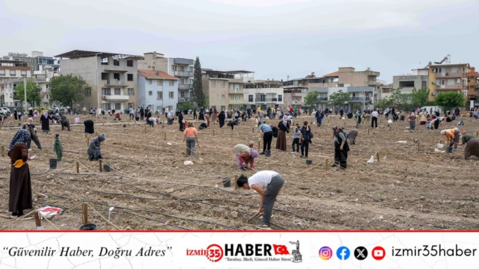 Uluslararası konuklar kadın &uuml;reticilerle birlikte fide dikti